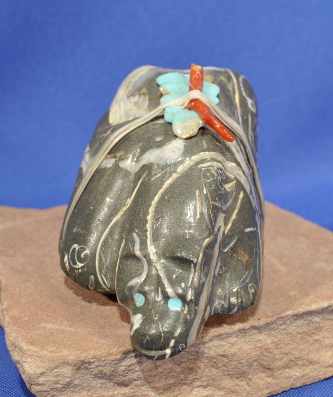 Zuni Medicine Bear Fetish by Bryson Bobelu in Fossil Stone