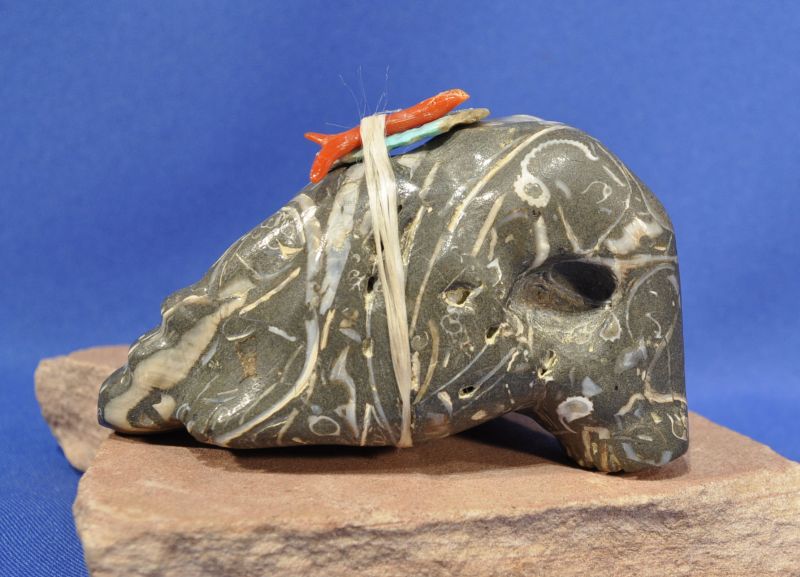 Zuni Medicine Bear Fetish by Bryson Bobelu in Fossil Stone