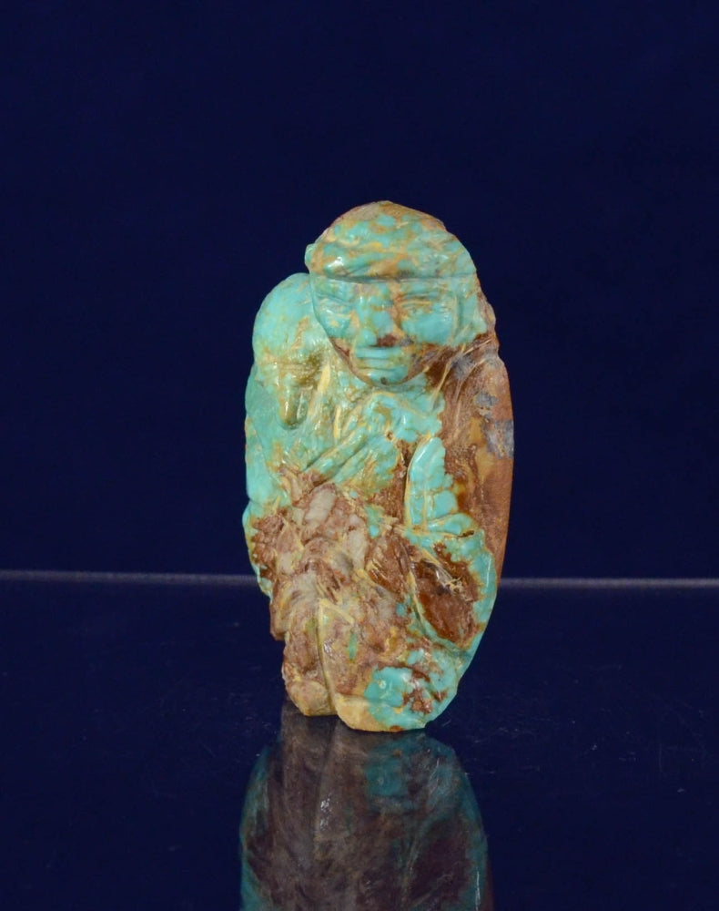 Zuni Pueblo Old Fox Turquoise Man with Fox Pelts Fetish By Eddington Hannaweeke