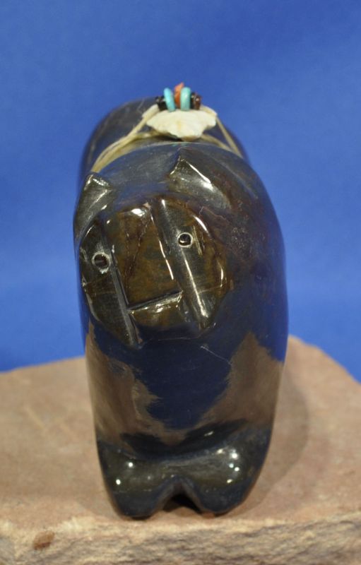 Large  Zuni Fetish by Freddie Leekya -  Dark Green marble Bear