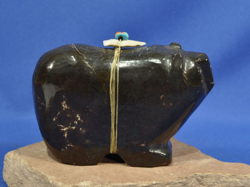 Large  Zuni Fetish by Freddie Leekya -  Dark Green marble Bear