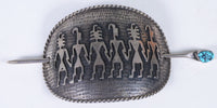 Large Hopi Sterling Silver Overlay Hair Piece - Ponytail holder with Turquoise Pin