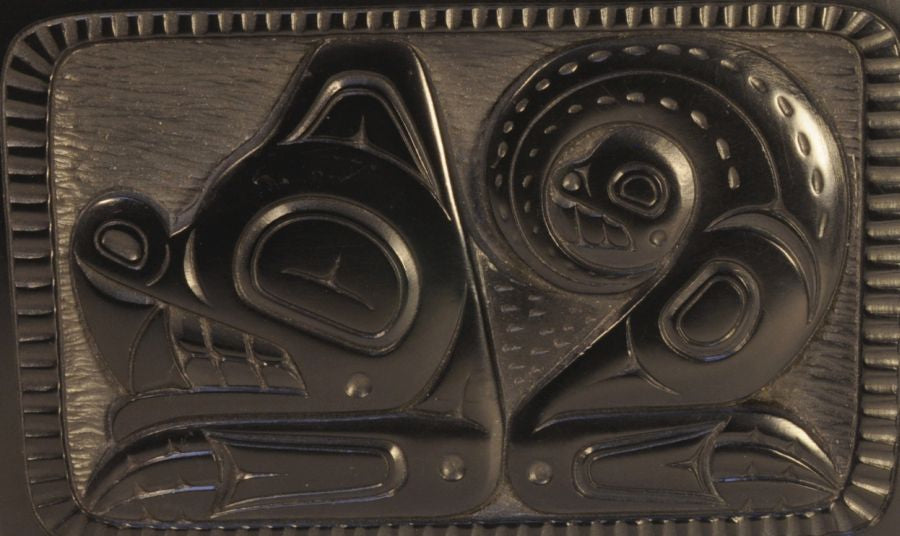 Haida Argilite Plate signed Denny Dixon, Haida Sea Wolf "Wasco" 9/85