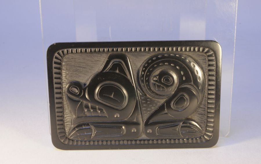 Haida Argilite Plate signed Denny Dixon, Haida Sea Wolf "Wasco" 9/85