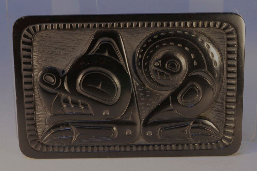 Haida Argilite Plate signed Denny Dixon, Haida Sea Wolf "Wasco" 9/85