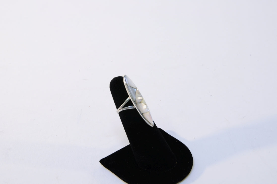 Zuni Sterling Silver Ring with Mother of Pearl Inlay