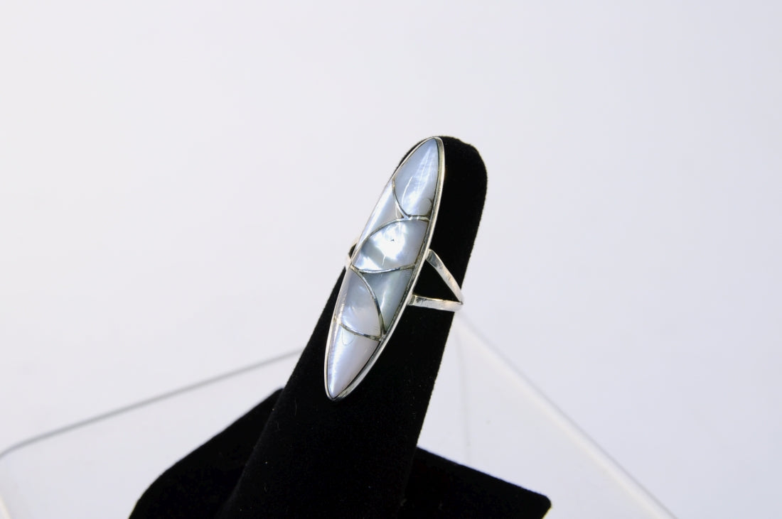 Zuni Sterling Silver Ring with Mother of Pearl Inlay