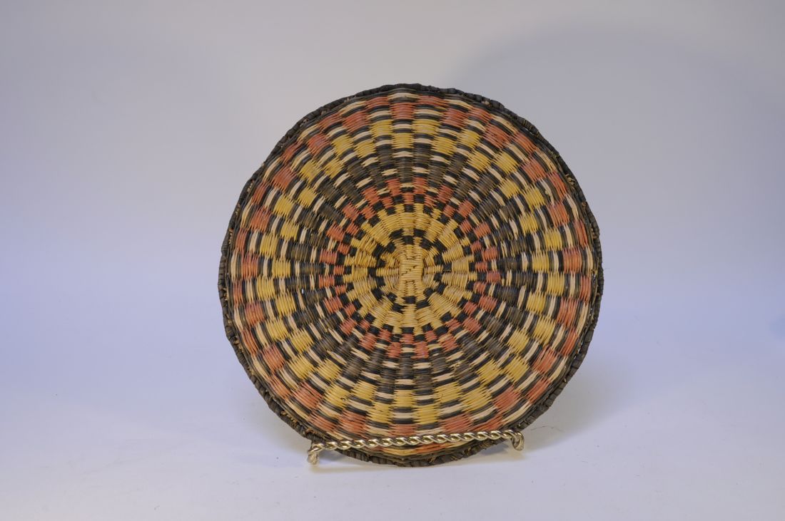 A Hopi Wicker Basket - Cloud and rain motif