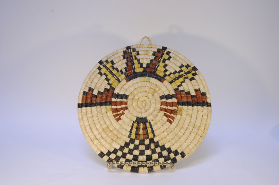 A Hopi Coiled Basket - Shalako Cloud Kachina Motif