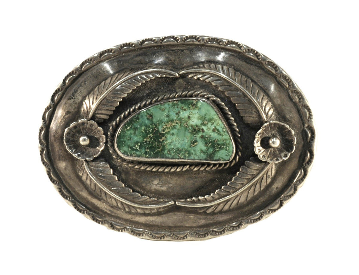 Navajo buckle with single large, Natural Nevada Turquoise setting