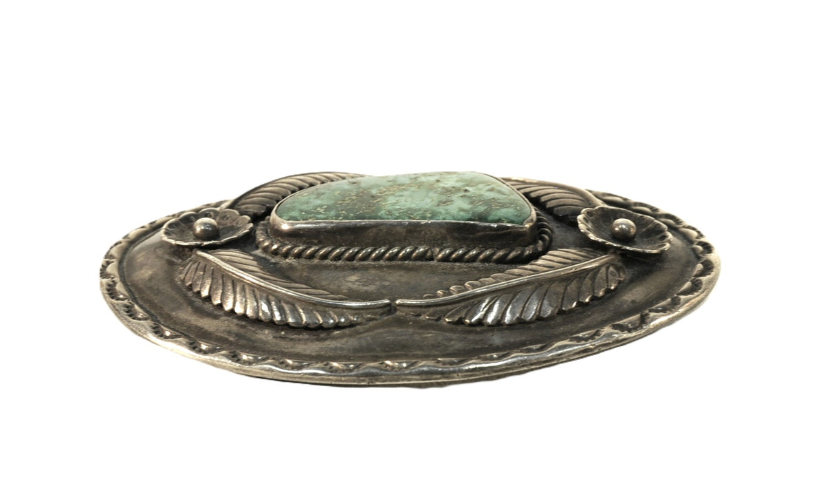Navajo buckle with single large, Natural Nevada Turquoise setting