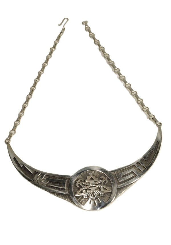 Hopi Indian Sterling Silver Overlay Necklace - Shalako Mana by Alde Qumyintewa