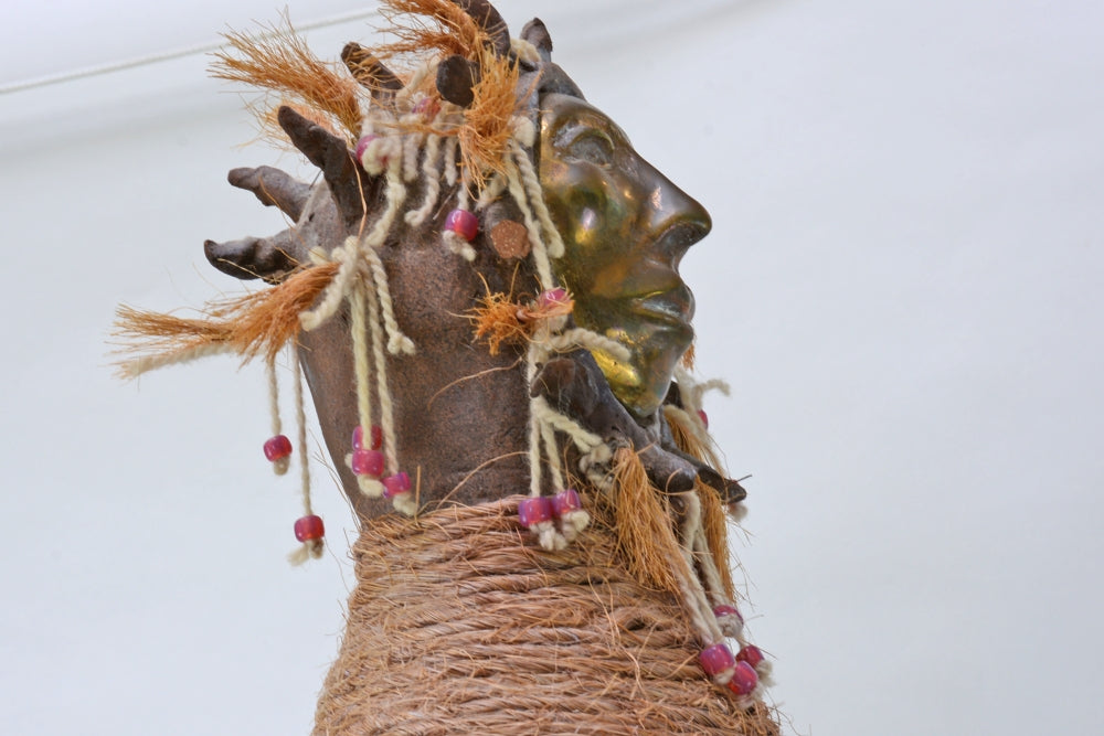 Mixed Media Tall Figure with Bronze and Cloth By Marcia