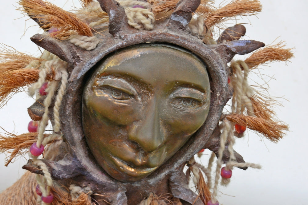Mixed Media Tall Figure with Bronze and Cloth By Marcia