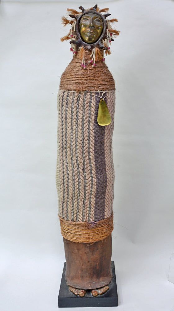 Mixed Media Tall Figure with Bronze and Cloth By Marcia