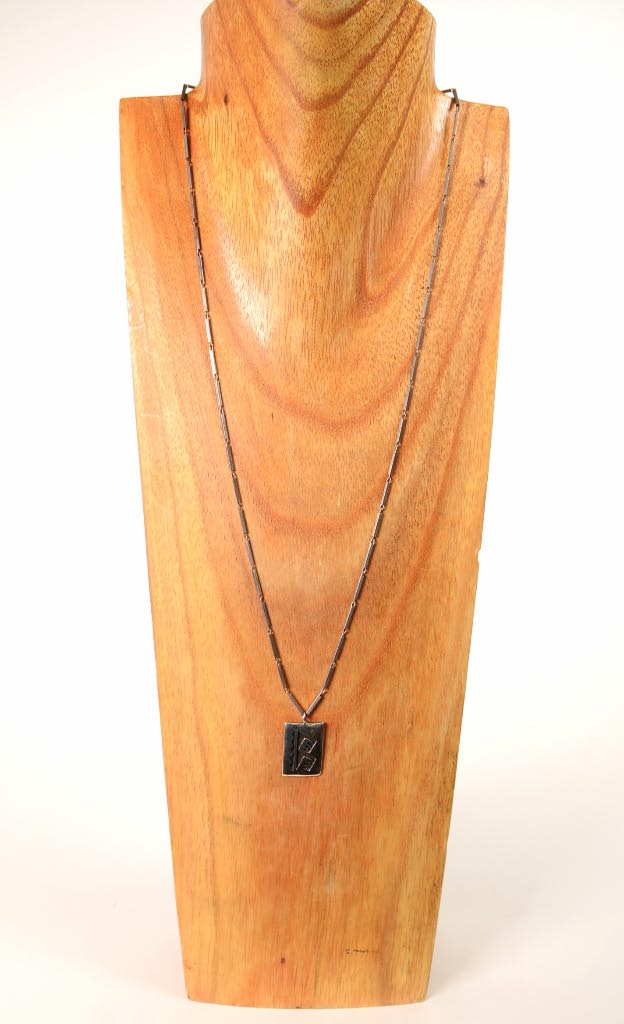Hopi Overlay Pendant Necklace Rectangular with Silver Chain