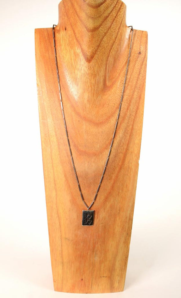 Hopi Overlay Pendant Necklace Rectangular with Silver Chain