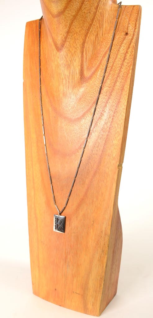 Hopi Overlay Pendant Necklace Rectangular with Silver Chain