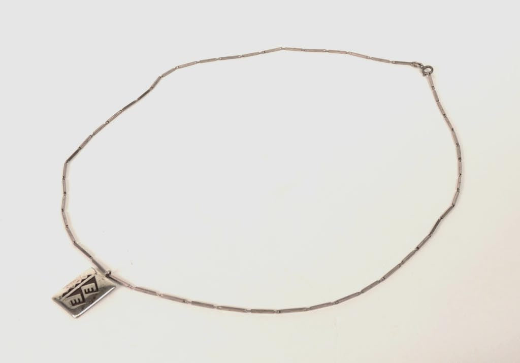 Hopi Overlay Pendant Necklace Rectangular with Silver Chain