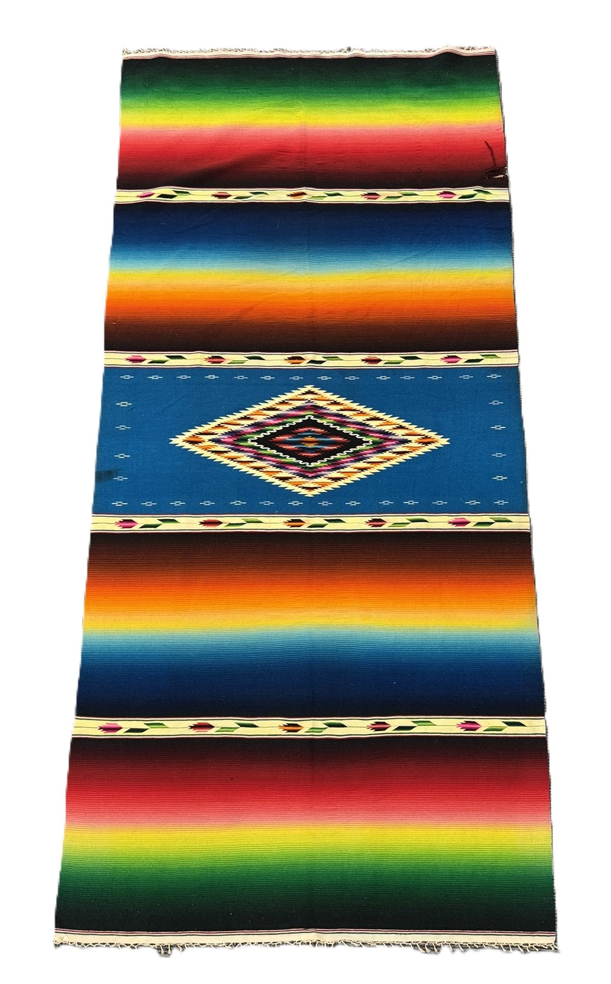 Mexican Saltillo Rainbow Serape, With damaged side