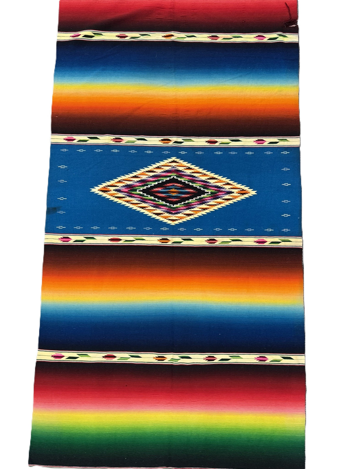 Mexican Saltillo Rainbow Serape, With damaged side