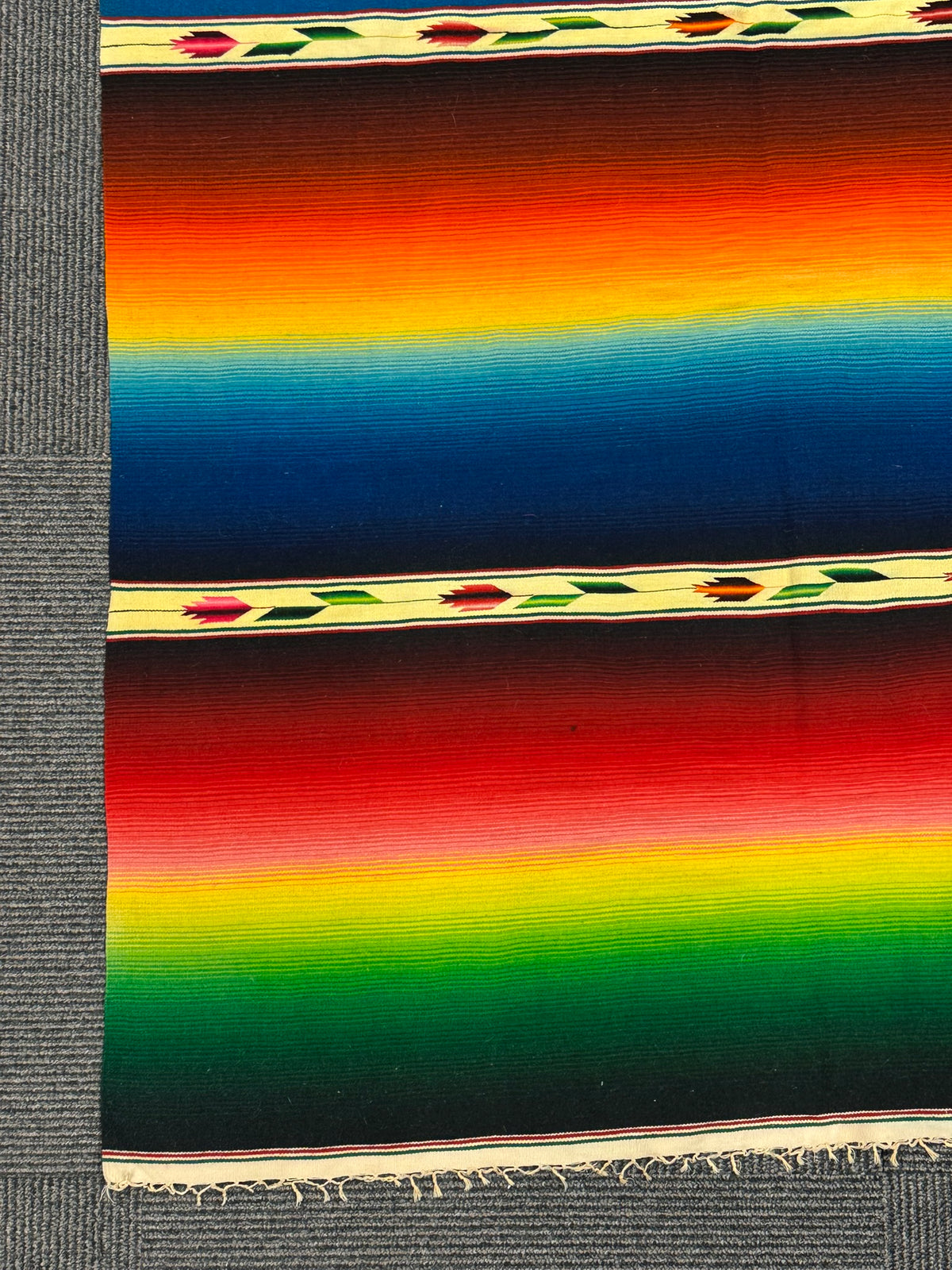 Mexican Saltillo Rainbow Serape, With damaged side