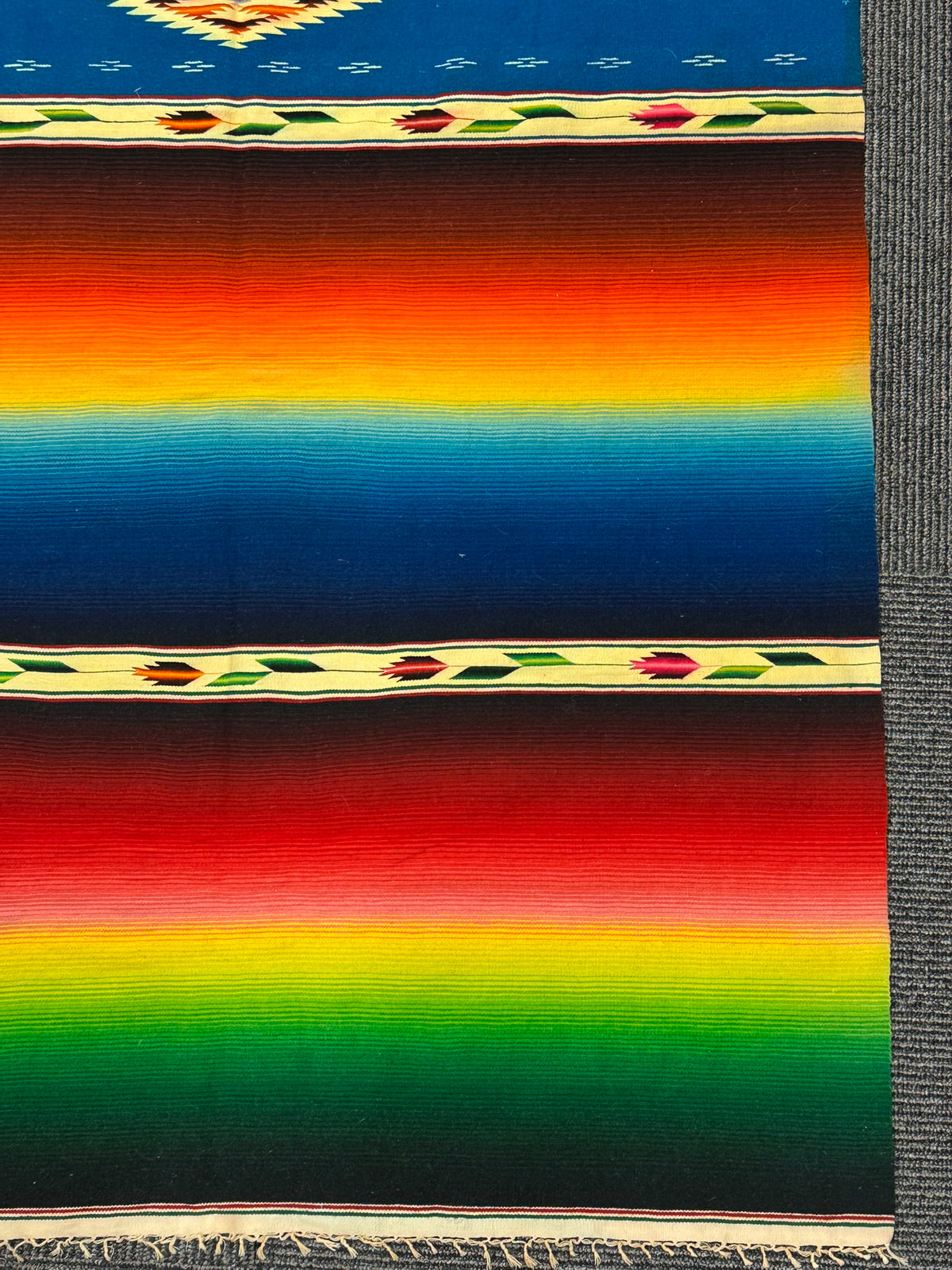 Mexican Saltillo Rainbow Serape, With damaged side