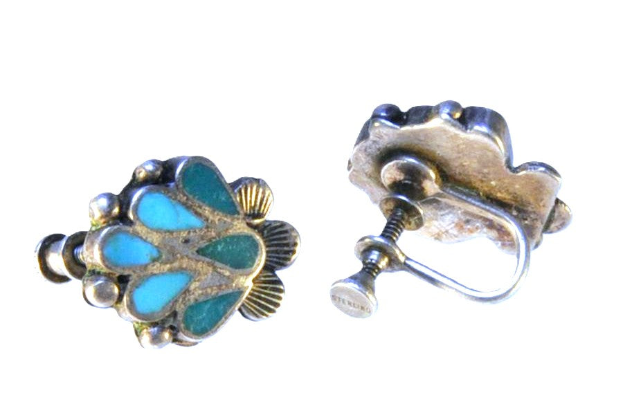 Navajo Channel Turquoise Inlay Screw Back Earrings