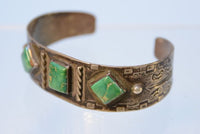 Early Navajo bracelet with early square cut turquoise settings