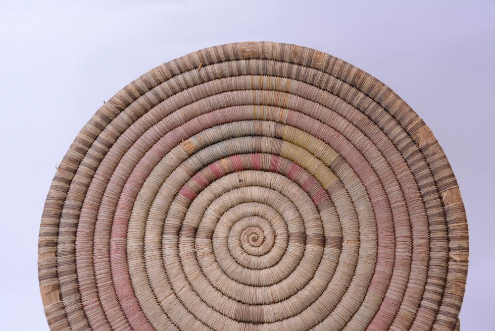 Large Hopi Coiled Flat Basket - With Kachina SunFace in center