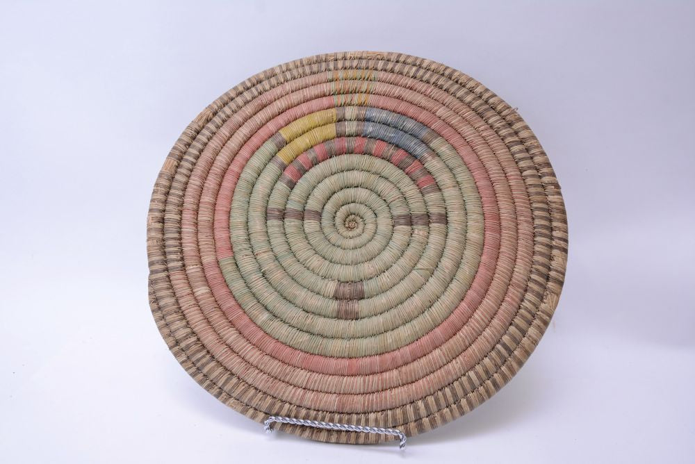 Large Hopi Coiled Flat Basket - With Kachina SunFace in center