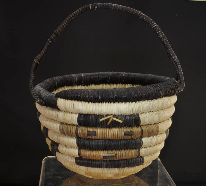 Hopi Coiled basket with Kachina Mask