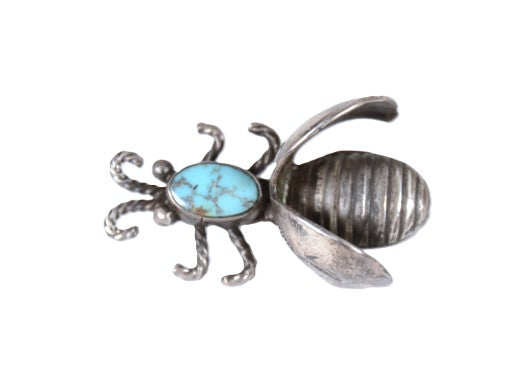 Navajo Fine Sterling Silver and Turquoise Bee Pin