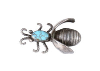 Navajo Fine Sterling Silver and Turquoise Bee Pin