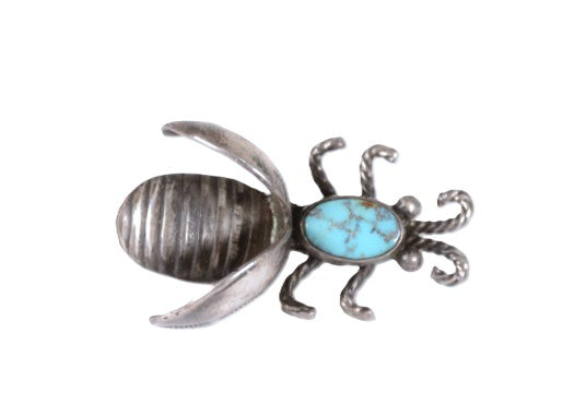 Navajo Fine Sterling Silver and Turquoise Bee Pin