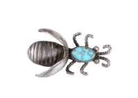 Navajo Fine Sterling Silver and Turquoise Bee Pin