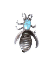 Navajo Fine Sterling Silver and Turquoise Bee Pin
