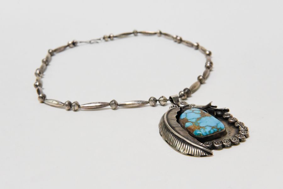 Zuni or Navajo pendant with fine large "Blue Gem" turquoise setting