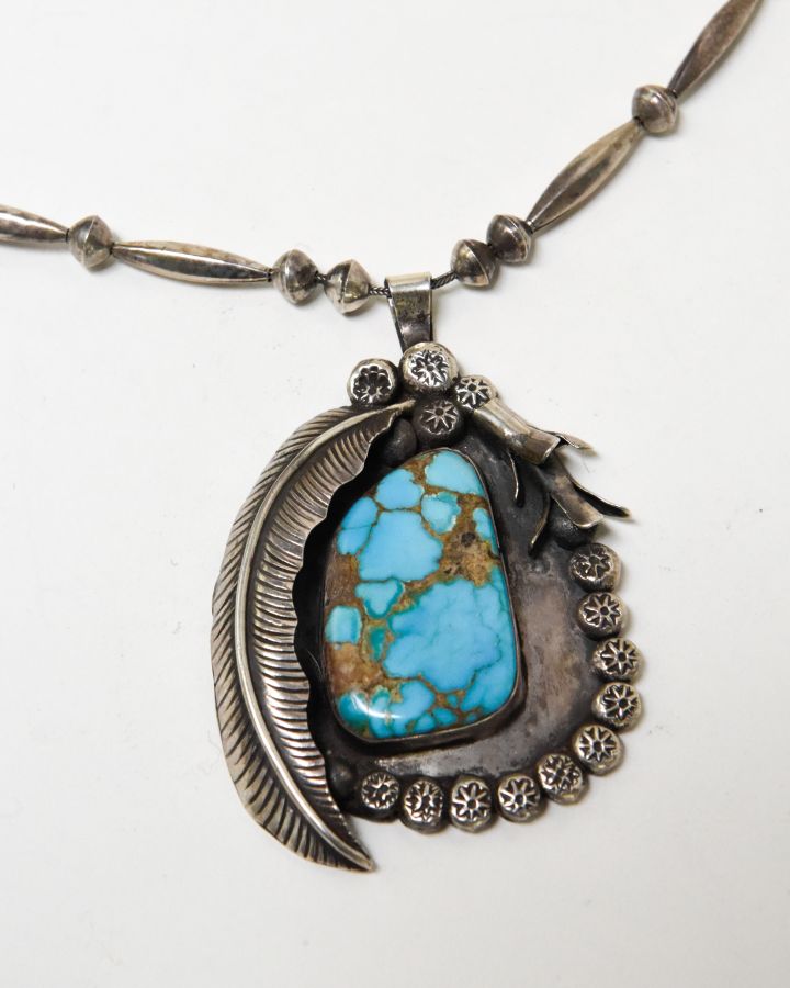 Zuni or Navajo pendant with fine large "Blue Gem" turquoise setting