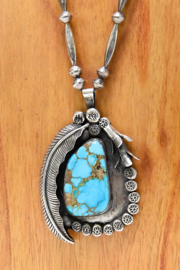 Zuni or Navajo pendant with fine large "Blue Gem" turquoise setting