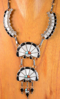 Zuni Channel Inlay Sunface Necklace by Juan and Charlene Chico