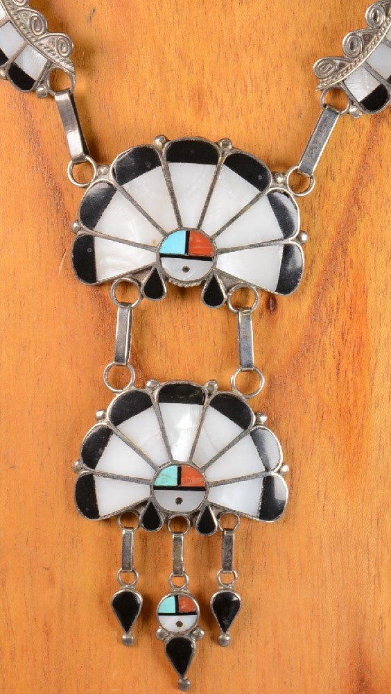 Zuni Channel Inlay Sunface Necklace by Juan and Charlene Chico