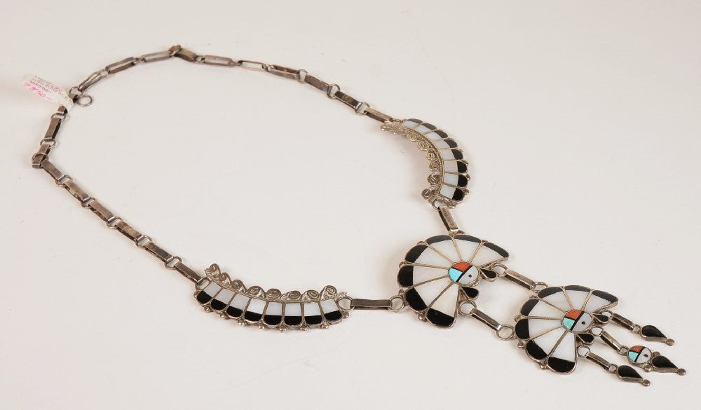 Zuni Channel Inlay Sunface Necklace by Juan and Charlene Chico