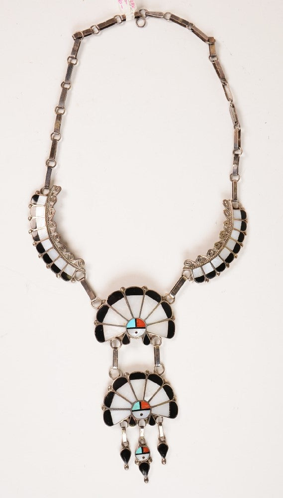 Zuni Channel Inlay Sunface Necklace by Juan and Charlene Chico