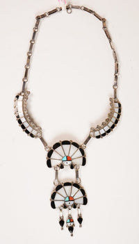 Zuni Channel Inlay Sunface Necklace by Juan and Charlene Chico