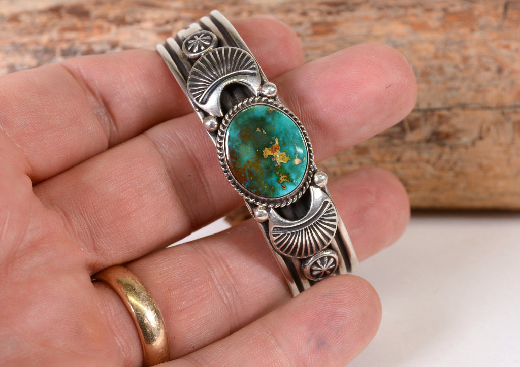 Navajo Bracelet with High Grade Nevada Royston Turquoise by Albert Jake