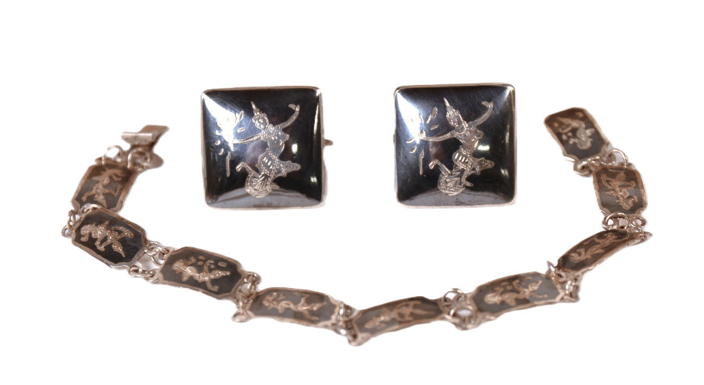 Navajo Sterling Silver Earrings and Bracelet Set