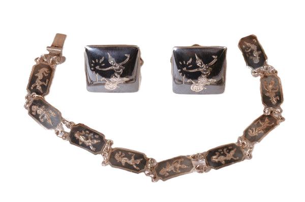 Navajo Sterling Silver Earrings and Bracelet Set