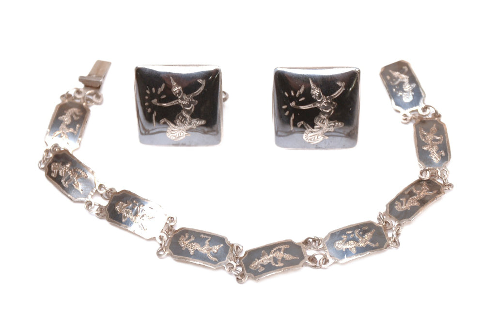Navajo Sterling Silver Earrings and Bracelet Set