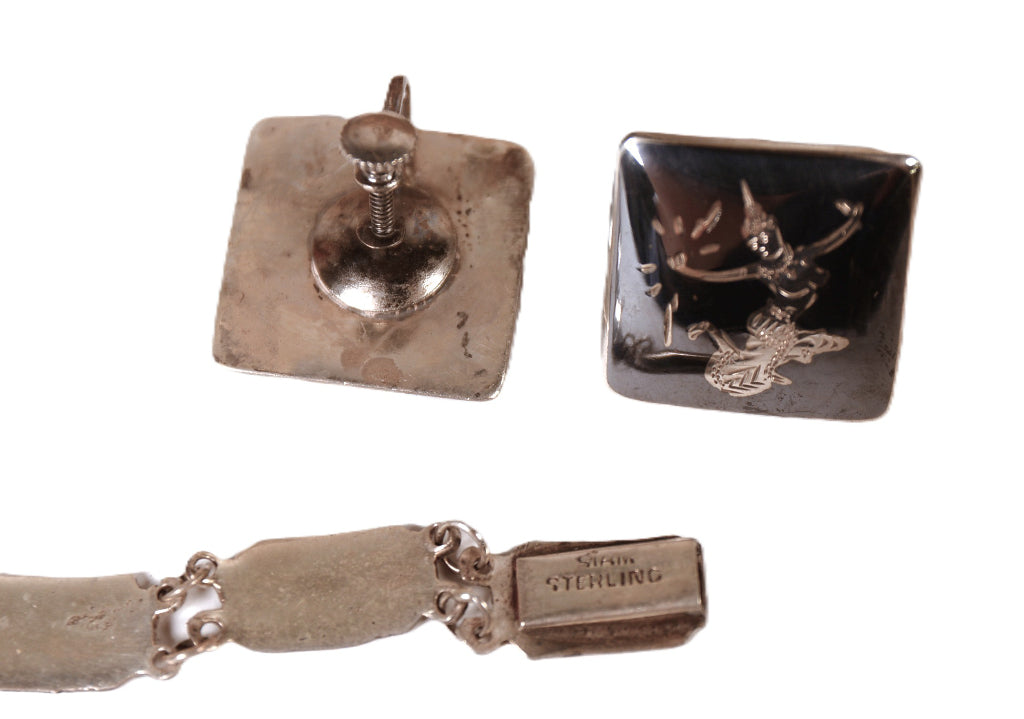 Navajo Sterling Silver Earrings and Bracelet Set